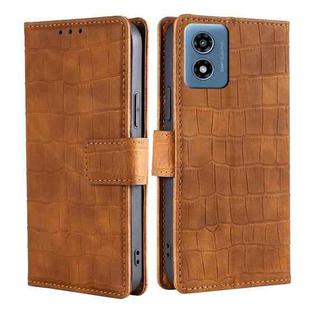 For Motorola Moto G 5G 2024 Skin Feel Crocodile Magnetic Clasp Leather Phone Case(Brown)