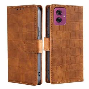 For Motorola Moto G55 5G Skin Feel Crocodile Magnetic Clasp Leather Phone Case(Brown)