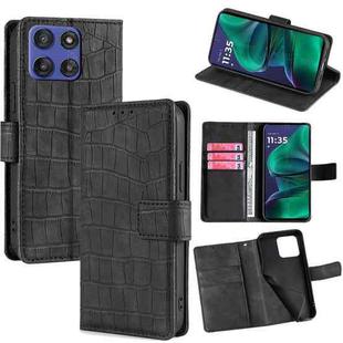 For Motorola Moto G Stylus 5G 2025 Skin Feel Crocodile Magnetic Clasp Leather Phone Case(Black)