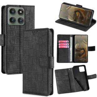 For Motorola Edge 60 Pro 5G Skin Feel Crocodile Magnetic Clasp Leather Phone Case(Black)