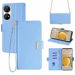 For Huawei P50 Pro Crossbody Chain Leather Phone Case(Blue)