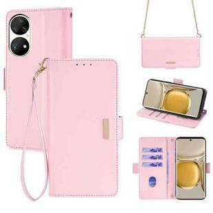 For Huawei P50 Pro Crossbody Chain Leather Phone Case(Pink)