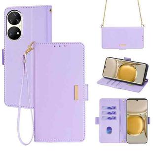 For Huawei P50 Pro Crossbody Chain Leather Phone Case(Purple)