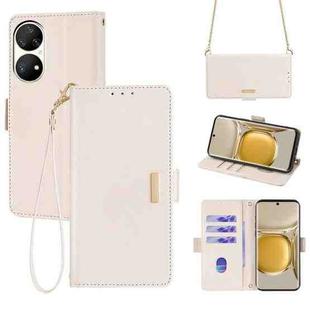 For Huawei P50 Pro Crossbody Chain Leather Phone Case(White)