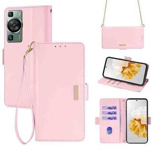 For Huawei P60 / P60 Pro Crossbody Chain Leather Phone Case(Pink)