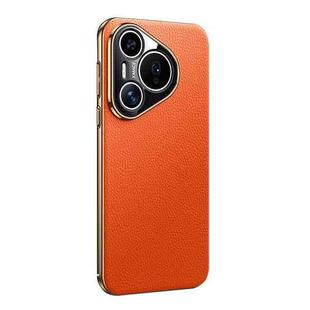 For Huawei Pura 70 Litchi Texture Genuine Leather Phone Case(Orange)