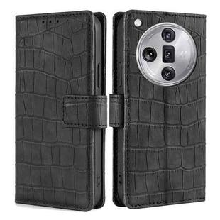 For OPPO Find X7 Ultra 5G Skin Feel Crocodile Magnetic Clasp Leather Phone Case(Black)