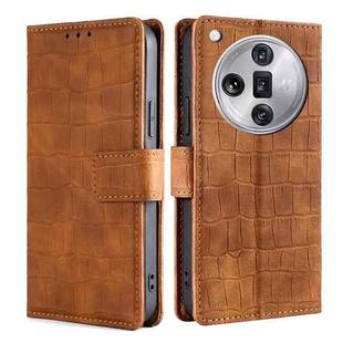 For OPPO Find X7 Ultra 5G Skin Feel Crocodile Magnetic Clasp Leather Phone Case(Brown)