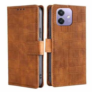 For OPPO A3 5G India Skin Feel Crocodile Magnetic Clasp Leather Phone Case(Brown)