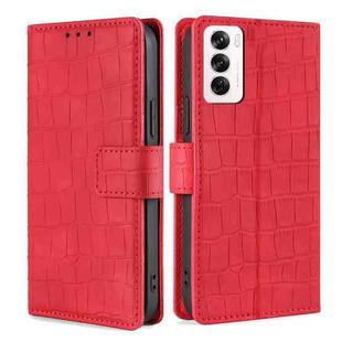 For OPPO Reno12 5G Global Skin Feel Crocodile Magnetic Clasp Leather Phone Case(Red)