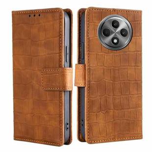 For OPPO Reno12 F 5G Skin Feel Crocodile Magnetic Clasp Leather Phone Case(Brown)