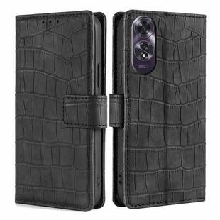 For OPPO A60 4G Global Skin Feel Crocodile Magnetic Clasp Leather Phone Case(Black)