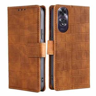 For OPPO A60 4G Global Skin Feel Crocodile Magnetic Clasp Leather Phone Case(Brown)