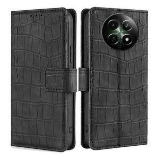 For Realme 12 5G Skin Feel Crocodile Magnetic Clasp Leather Phone Case(Black)