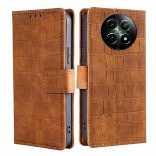For Realme 12 5G Skin Feel Crocodile Magnetic Clasp Leather Phone Case(Brown)