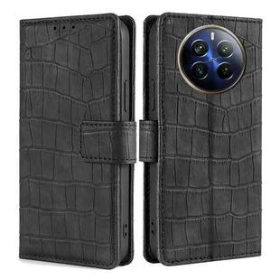 For Realme 12 Pro 5G Skin Feel Crocodile Magnetic Clasp Leather Phone Case(Black)
