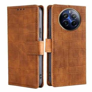 For Realme 12 Pro 5G Skin Feel Crocodile Magnetic Clasp Leather Phone Case(Brown)