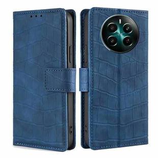 For Realme 12+ 5G Skin Feel Crocodile Magnetic Clasp Leather Phone Case(Blue)