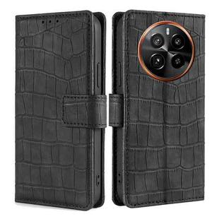 For Realme GT5 Pro 5G Skin Feel Crocodile Magnetic Clasp Leather Phone Case(Black)