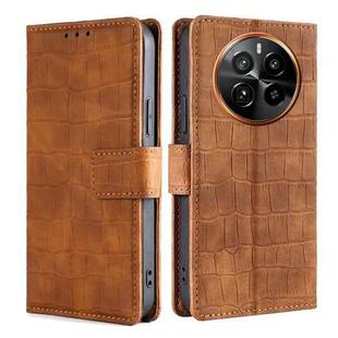 For Realme GT5 Pro 5G Skin Feel Crocodile Magnetic Clasp Leather Phone Case(Brown)