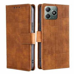 For Realme C61 4G Skin Feel Crocodile Magnetic Clasp Leather Phone Case(Brown)