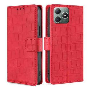 For Realme C61 4G Skin Feel Crocodile Magnetic Clasp Leather Phone Case(Red)