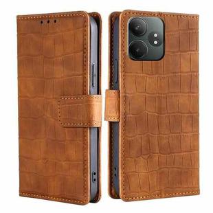 For Realme GT Neo6 SE Skin Feel Crocodile Magnetic Clasp Leather Phone Case(Brown)