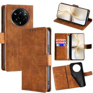 For Realme 14 Pro+ 5G Skin Feel Crocodile Magnetic Clasp Leather Phone Case(Brown)