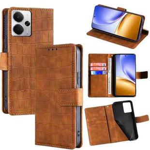 For Realme 14 5G Global Skin Feel Crocodile Magnetic Clasp Leather Phone Case(Brown)