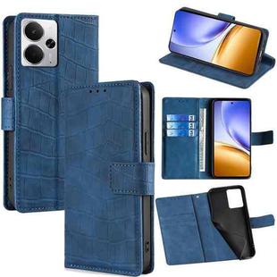 For Realme 14 5G Global Skin Feel Crocodile Magnetic Clasp Leather Phone Case(Blue)