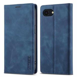 For iPhone SE 2024 LC.IMEEKE Strong Magnetic Leather Phone Case with Holder & Card Slots & Wallet(Blue)
