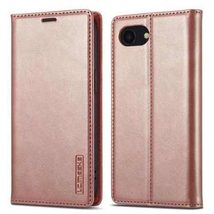 For iPhone SE 2024 LC.IMEEKE Strong Magnetic Leather Phone Case with Holder & Card Slots & Wallet(Rose Gold)