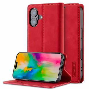 For iPhone 16 Plus LC.IMEEKE Strong Magnetism Microfiber Leather Phone Case(Red)