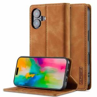 For iPhone 16 Plus LC.IMEEKE Strong Magnetism Microfiber Leather Phone Case(Brown)