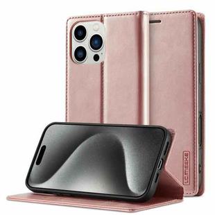 For iPhone 16 Pro Max LC.IMEEKE Strong Magnetism Microfiber Leather Phone Case(Rose Gold)