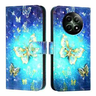 For Realme 12 5G Global 3D Painting Horizontal Flip Leather Phone Case(Golden Butterfly)