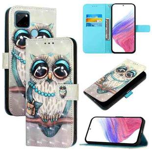 For Realme C21Y 3D Painting Horizontal Flip Leather Phone Case(Grey Owl)