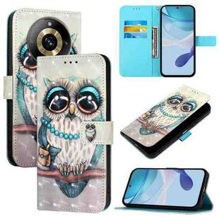 For Realme Narzo 60 Pro Global 3D Painting Horizontal Flip Leather Phone Case(Grey Owl)