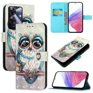 For Realme Note 60 4G Global 3D Painting Horizontal Flip Leather Phone Case(Grey Owl)