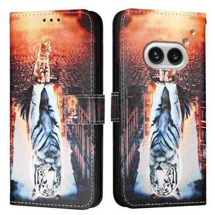 For Nothing Phone 2a Colored Drawing Pattern Plain Weave Leather Phone Case(Cats And Tigers)