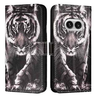 For Nothing Phone 2a Colored Drawing Pattern Plain Weave Leather Phone Case(Black And White Tiger)