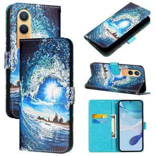 For OnePlus Nord CE4 Lite Colored Drawing Pattern Plain Weave Leather Phone Case(Waves And Sun)