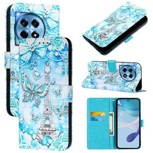 For OnePlus 12R 5G Global Colored Drawing Pattern Plain Weave Leather Phone Case(Tower Butterfly)