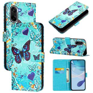 For OnePlus Ace 5 Racing Colored Drawing Pattern Plain Weave Leather Phone Case(Caring Butterfly)