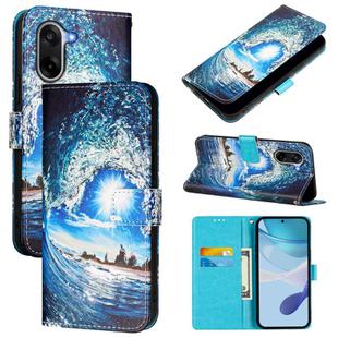 For OnePlus Ace 5 Racing Colored Drawing Pattern Plain Weave Leather Phone Case(Waves And Sun)