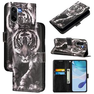 For OnePlus Ace 5 Racing Colored Drawing Pattern Plain Weave Leather Phone Case(Black And White Tiger)