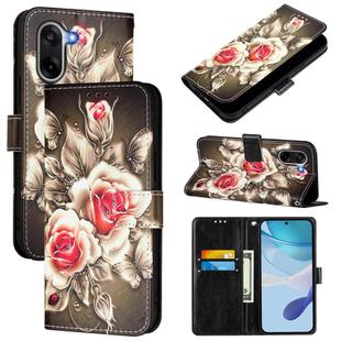 For OnePlus Ace 5 Racing Colored Drawing Pattern Plain Weave Leather Phone Case(Roses On Black)
