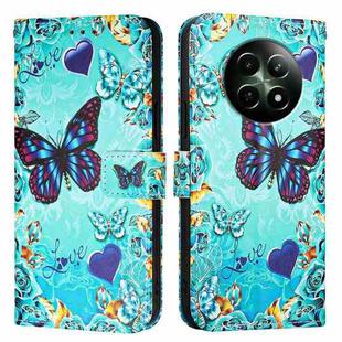 For Realme 12 5G Global Colored Drawing Pattern Plain Weave Leather Phone Case(Caring Butterfly)