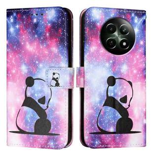 For Realme 12 5G Global Colored Drawing Pattern Plain Weave Leather Phone Case(Baby Panda)