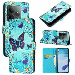 For Realme GT 6 5G Global Colored Drawing Pattern Plain Weave Leather Phone Case(Caring Butterfly)